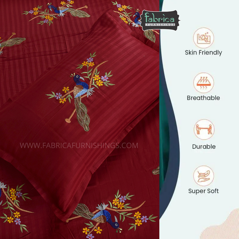 Fabby Peacock Embroider Double Bed King Size Bed Sheets