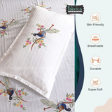 Peacock Embroider White Double Bed King Size Bed Sheets