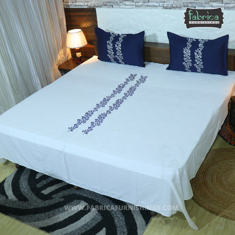 Fabby Decor Cotton Designer Embroidery king Size Bedsheets
