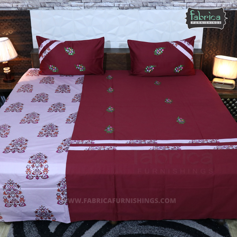 Fabby Decor Designer Embroidered king Size Bed Sheets