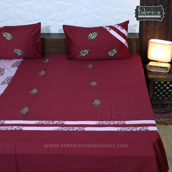 Fabby Decor Designer Embroidered king Size Bed Sheets