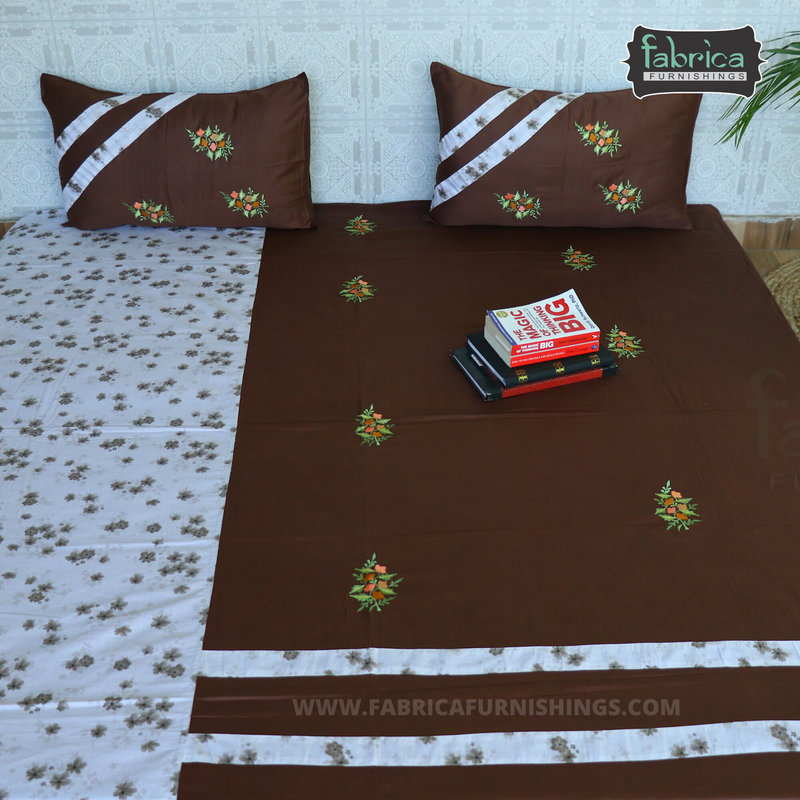Fabby Decor Cotton Designer Embroidery king Size Bedsheet