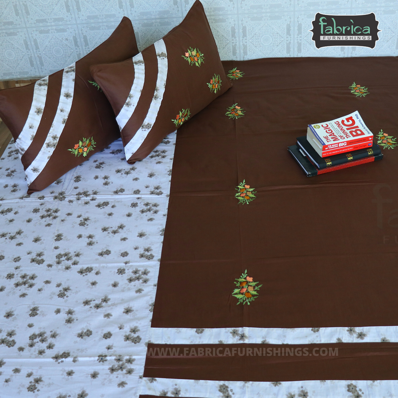 Fabby Decor Cotton Designer Embroidery king Size Bedsheet