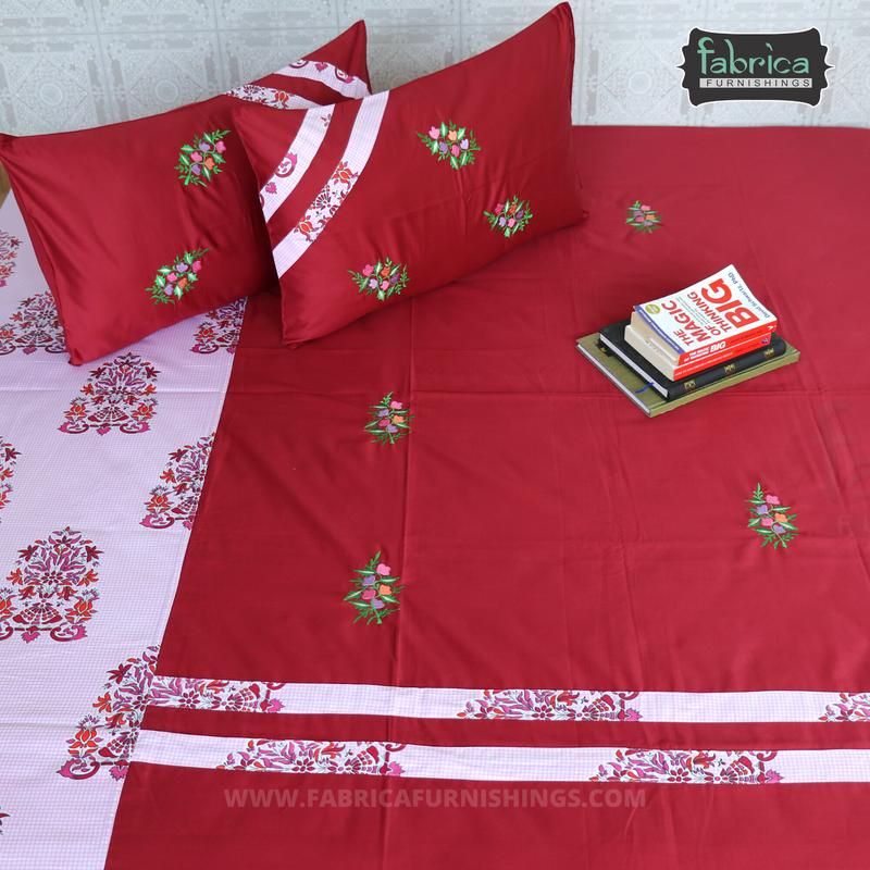 Fabby Decor Designer Embroidered king Size Bed Sheets