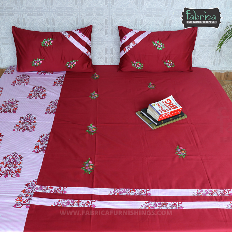 Fabby Decor Designer Embroidered king Size Bed Sheets