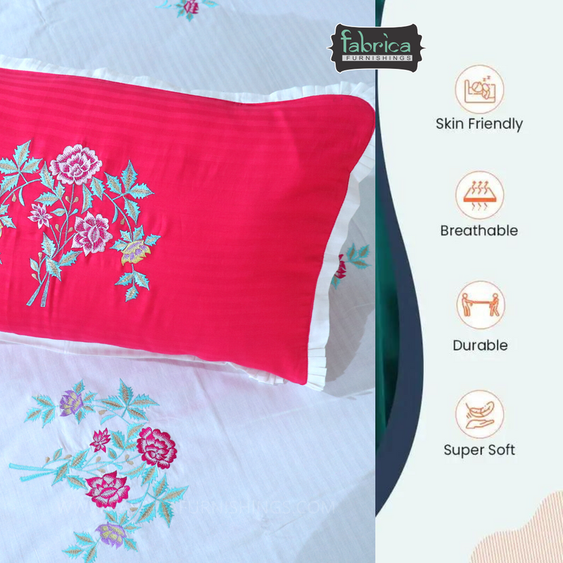 Fabby Home Designer Embroidery King Size Bed Sheets