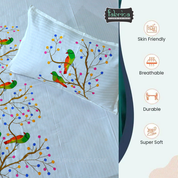 Fabby Decor Classic Embroider Cotton Designer King Bed Sheets