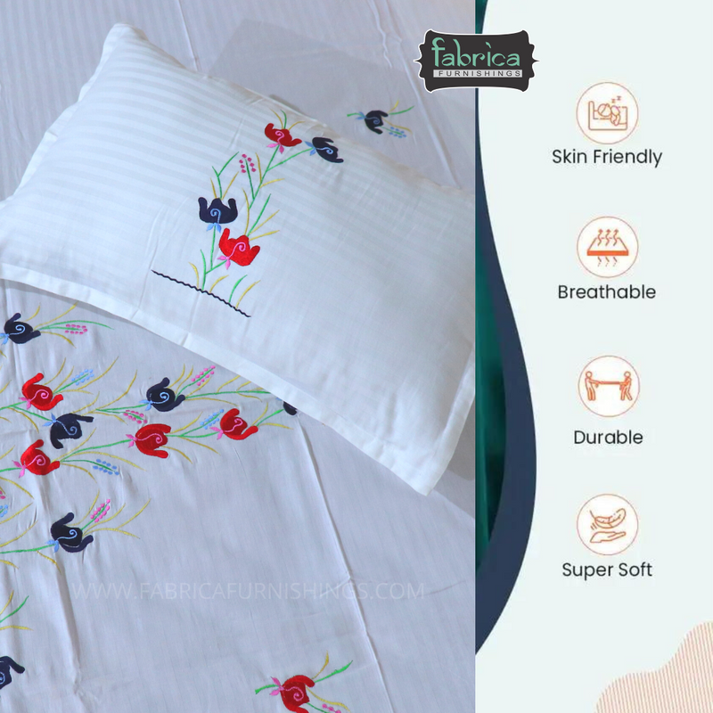 Fabby Decor Classic Embroider Cotton Designer King Bed Sheets