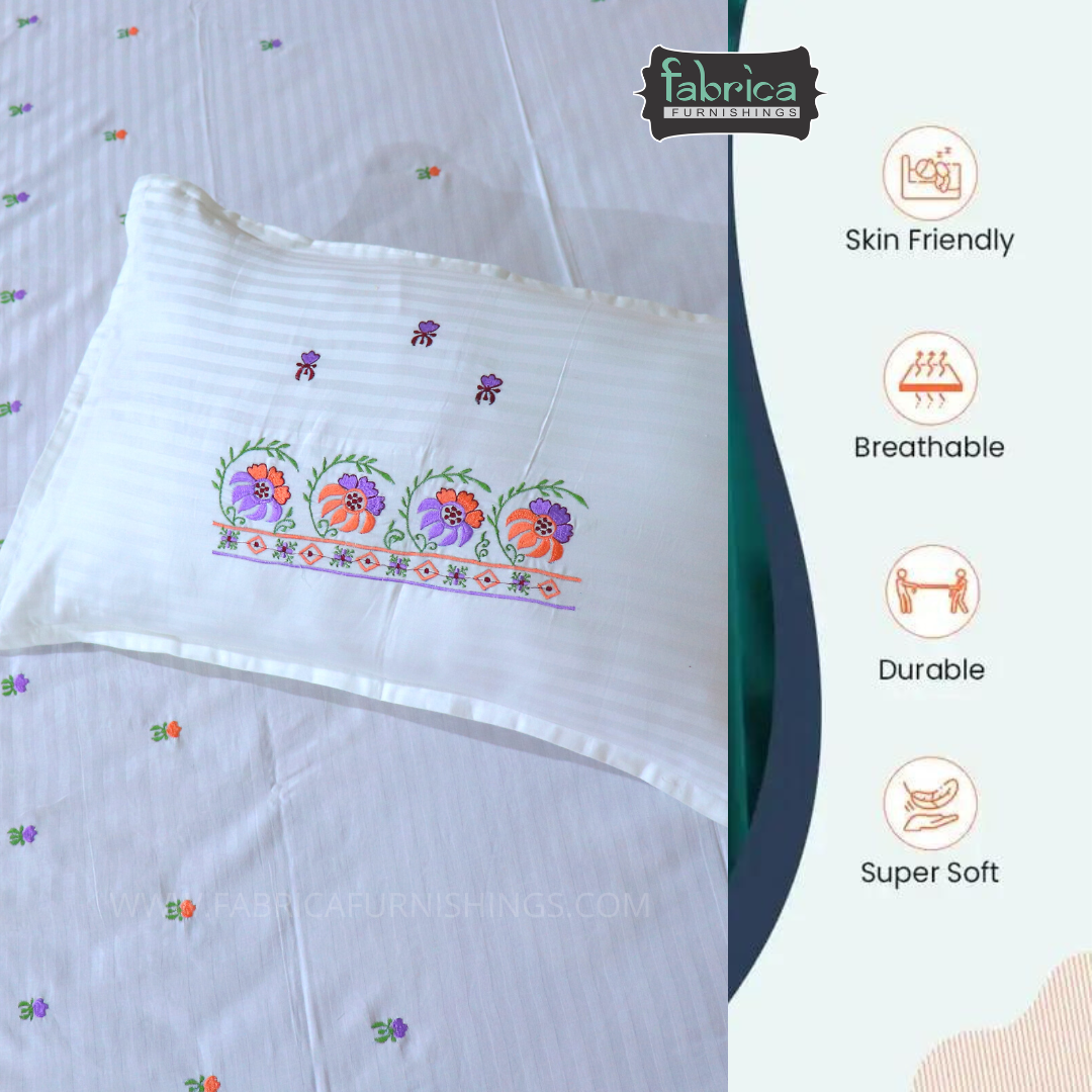 Fabby Decor Classic Embroider Cotton Designer King Bed Sheets