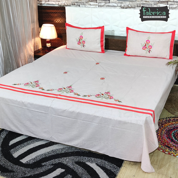 Fabby Decor Designer Embroidered Kingsize Pue cotton Double Bedsheet