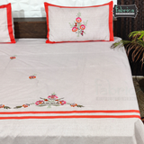 Fabby Decor Designer Embroidered Kingsize Pue cotton Double Bedsheet