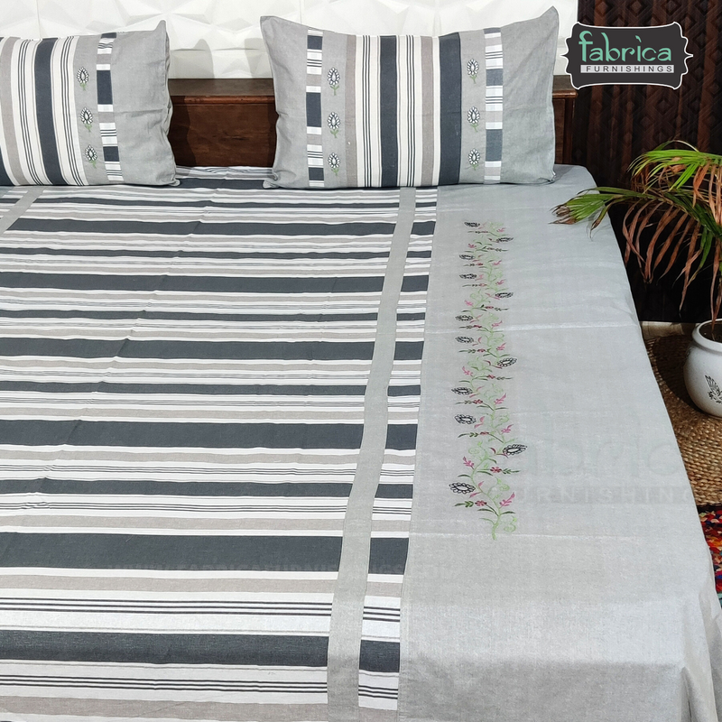 Fabby Decor Designer Embroidery Cotton Kingsize Double Bedsheet