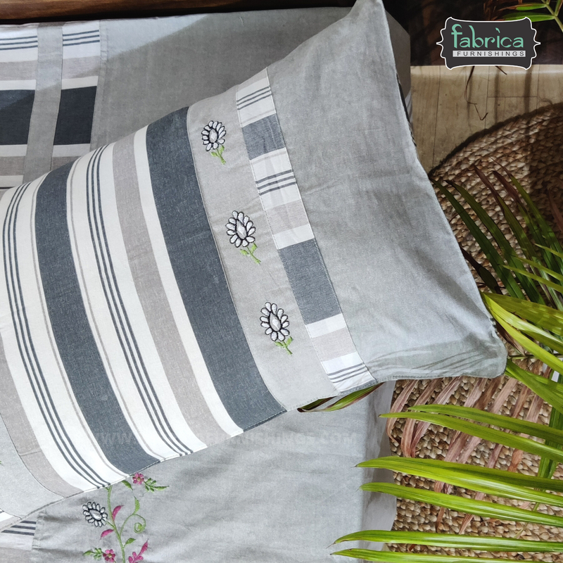 Fabby Decor Designer Embroidery Cotton Kingsize Double Bedsheet