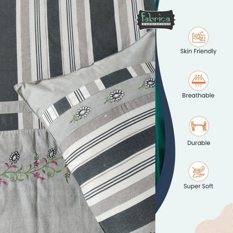 Fabby Decor Designer Embroidery Cotton Kingsize Double Bedsheet