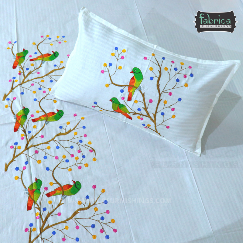 Fabby Decor Classic Embroider Cotton Designer King Bed Sheets
