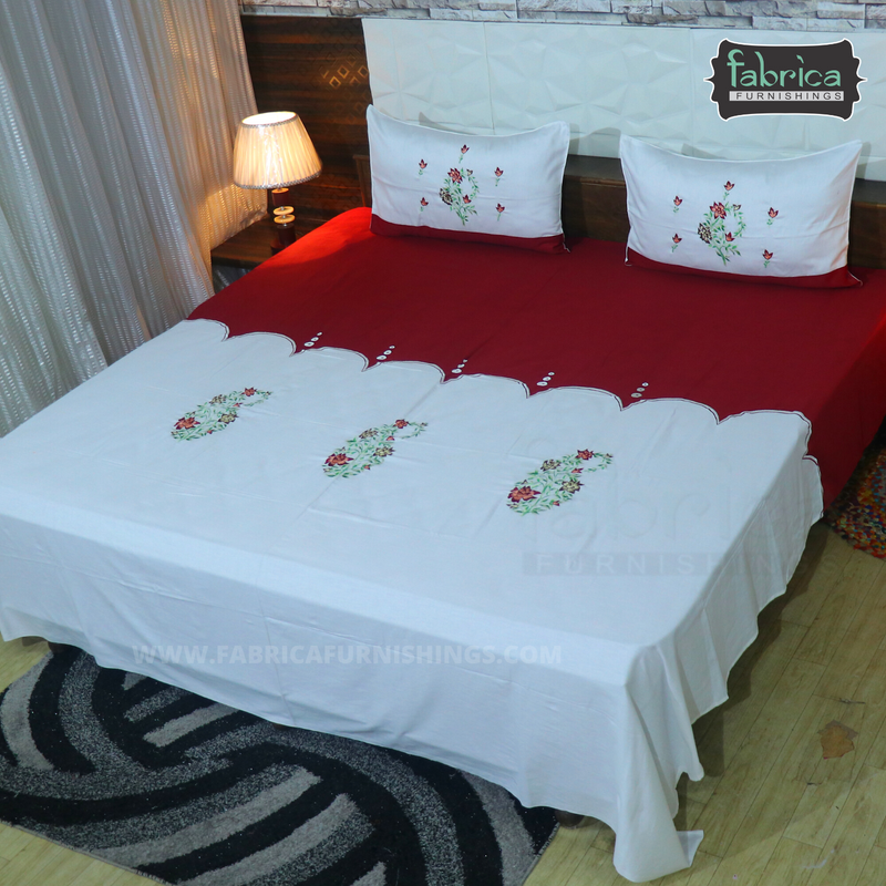 Fabby Decor Designer Embroidered king Size Bed Sheets