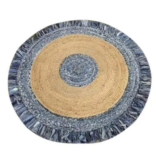 Handmade Braided Jute & Denim Rug in Round with Small Circle Pattern