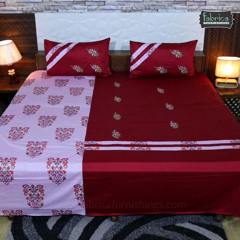 Fabby Decor Designer Embroidered king Size Bed Sheets