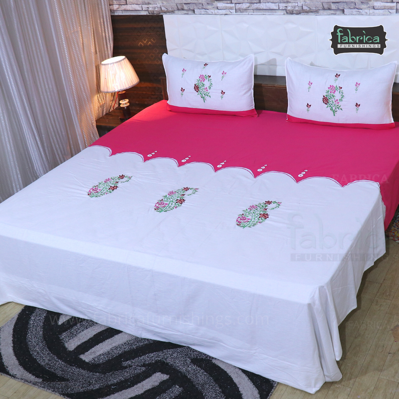 Fabby Decor Designer Embroidered king Size Bed Sheets